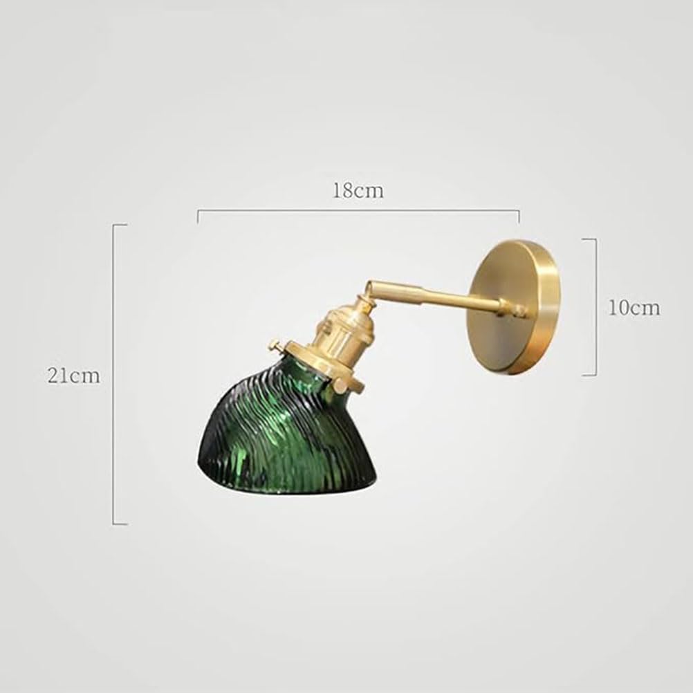 Mosiężna lampa ścienna z włącznikiem, lampka nocna, zielony klosz szklany, lampa ścienna E27 w stylu vintage, oświetlenie ścienne w stylu retro do sypialni, salonu, korytarza i schodów