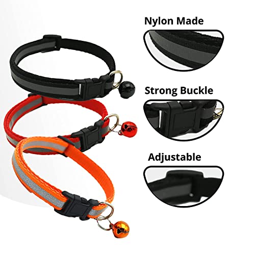 Image of PAW PET MART of 2 Pcs Reflective Cat Collar , Solid & Safe Collars for Cats , Adjustable Collar with Bell , Soft Neck Belt for Kitten & Adult Cat