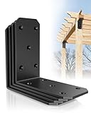 MeBantoo 5 Inch Heavy Duty L Brackets - 90 Degree Corner Braces for Wood Posts, Shelves, Fences & Pergolas - Metal Angle Brackets for Floating Shelf, Countertop & Framing Support (Black-4 Pcs)