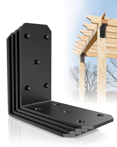 MeBantoo 5 Inch Heavy Duty L Brackets - 90 Degree Corner Braces for Wood Posts, Shelves, Fences & Pergolas - Metal Angle Brackets for Floating Shelf, Countertop & Framing Support (Black-4 Pcs)