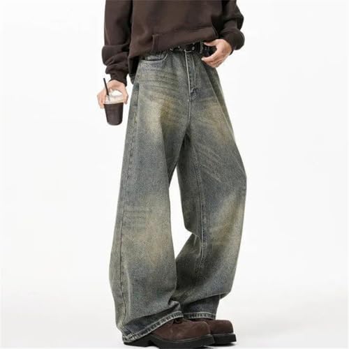 Men's Distressed Vintage Jeans Loose Straight Fit Wide Leg Floor Length Denim Pants Streetwear Style2