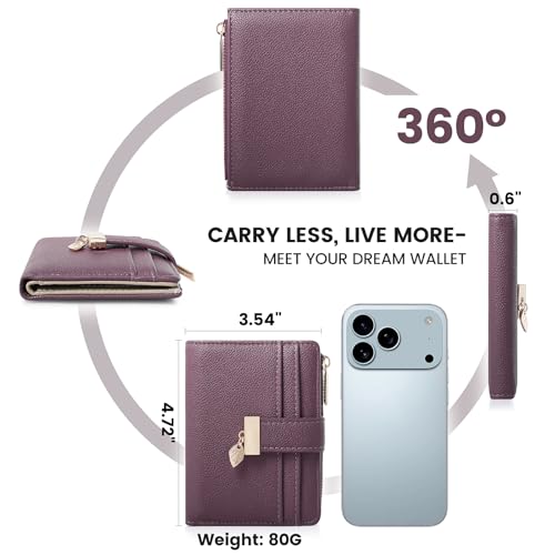 Image of Pomelo Best Wallet Women Bifold Leather Wallets for Women Credit Card Holder with ID Window Zipper Coin Pocket Deep Purple