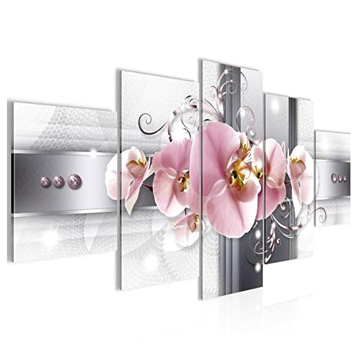 Väggmålningar Orkidé Blommor 5 Delar Bild på non-woven canvas dekorations vardagsrum Abstrakt Grå Rosa 008352a