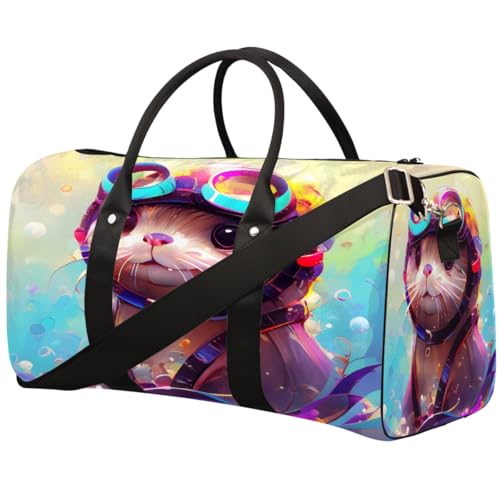 Cute Otter Travel Duffel Bag for Women Men, Colorful Sea Animal Sport Tote Gym Bag Foldable Weekender Overnight Bag Waterproof Carry On Luggage Bag