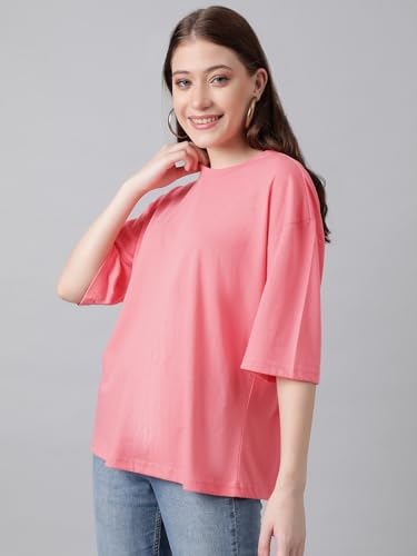 Image of KOTTY Women's Cotton Blend Solid Oversized T-Shirts
