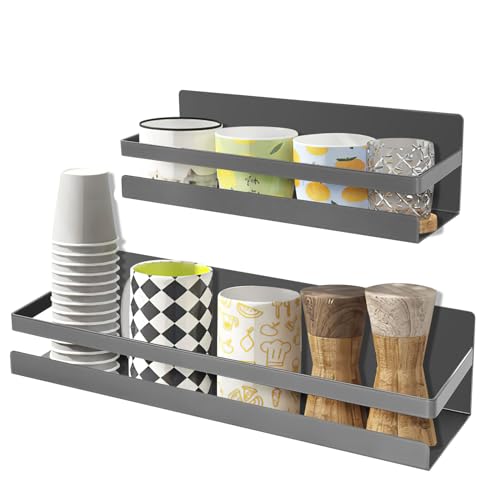 Uten Gewürzregal Kühlschrank Regal magnetisch, Gewürzhalter hängend ohne bohren Wandregal Gewürz Organizer aus Edelstahl, 2er Set (Grau) Uten Gewürzregal Kühlschrank Regal magnetisch, Gewürzhalter hängend ohne bohren Wandregal Gewürz Organizer aus Edelstahl, 2er Set (Grau)
