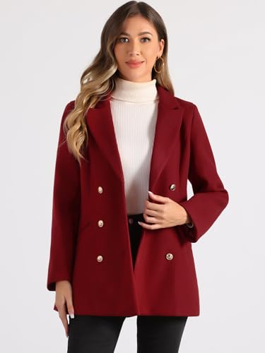 Allegra K Women's Winter Coat Belted Outerwear Casual Work Notch Collar Double Breasted Peacoat2