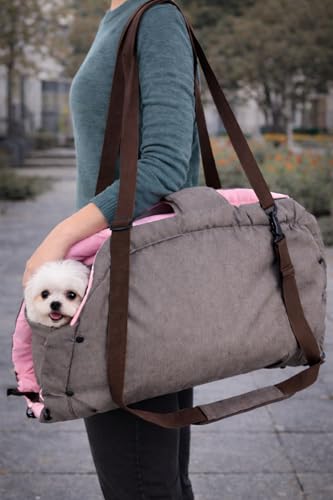 Hundetasche - Tragetasche Xenos Taupe – 62x26x28cm – Polyester mit Faserfüllung – 2-in-1 als Tragetasche und Liege – Schulterriemen und Aufbewahrungstasche