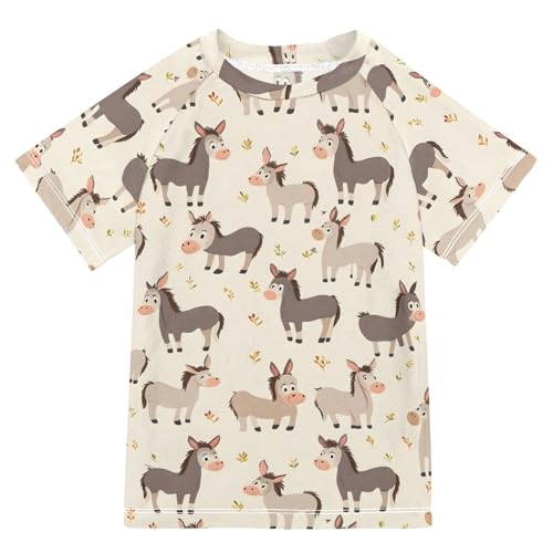 ALAZA Kids Rash Guard Boys Toddler Swim Shirts Short Sleeve Donkey Print UPF 50+ 3T