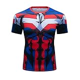 CosFitness Anime Workout Shirt, MHA/My Hero Academia All Might Cosplay Training 3D Muscle Compression Short Sleeve T Shirt for Men, Lite Series, L