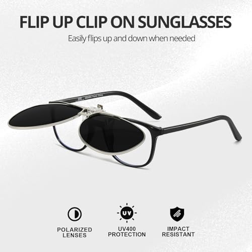 Trysee Polarized Clip on Sunglasses Over Prescription Glasses Aviator Style UV400 Protection Flip Up TS-CO-0134