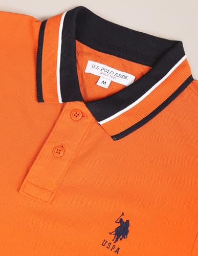 Image of U.S. POLO ASSN. Solid Slim Fit Cotton Polo T Shirt for Men - Breathable, Half Sleeves Mens Tshirt - 5XL, Orange