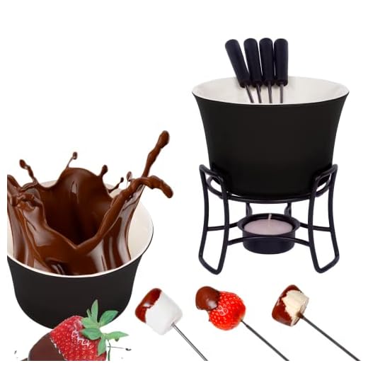 Conjunto Fondue Em Cerâmica Redondo 9 Peças 300ml Chocolate Queijo - 3 Velas (Preto)
