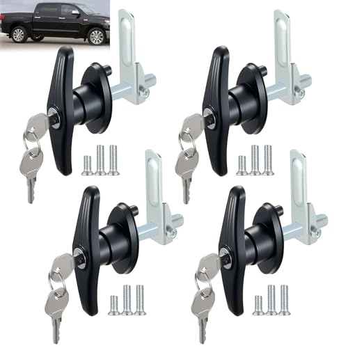 Image of 4PCS Truck Cap Locking T-Handle, Truck Camper Shell Lock, Camper Shell Accessories, Key Alike Black T-Handle Locks (Left & Right) for Most Truck