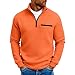Mens Quarter Zip Pullover Casual Outdoor Stand Collar Pullover Mock Neck Long Sleeve Shirts Fashion Textured Tops, Orange, Large
