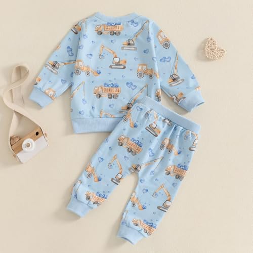 Toddler Baby Boy Summer Spring Outfits Truck Heart Print Long Sleeve Tops Sweatpants 2Pcs Infant Farm Clothes Set3