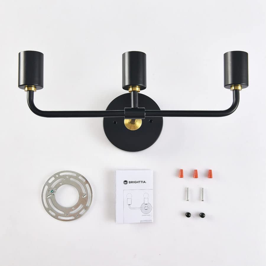 Image of Home Decor 3-Light Wall Sconce - Modern Minimalist Bathroom Vanity Hallway Lighting - Industrial Exposed Bulb Wall Lamp Fixture - Black Brass - Height: 6.5 inches Width: 15.9 inches Depth: 5.7 inches