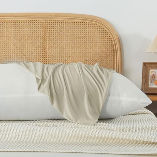 WhatsBedding Body Pillow Cover Cooling Fabric, Long Pillowcase Breathable & Skin-Friendly, Zipper Closure - Khaki (20x54 inch)