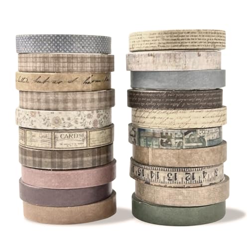 ARWIG 20 Rolls Washi Tape | Scrapbook Tape | Washi Tape for Scrapbooking | Decorative Tape | Scrapbook Accessories | Scrapbooking Supplies | Coloured Masking Tape for Journal Wrapping(Vintage