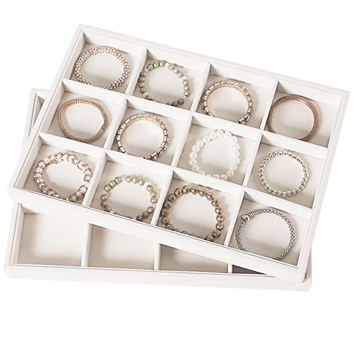 Image of Coward 2PC Stackable 12 Grids Jewelry Organizer Tray Bracelet Display Stand for Selling Velvet Necklace Holder Earring Box Storage (12grid+12grid)