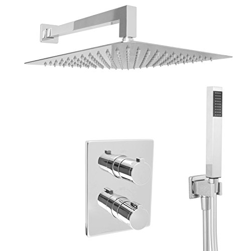 Welfenstein Unterputz Set 6 Für Dusche – Mit Regenbrause (20 Cm), Handbrause, Armatur Aus Messing & Halterung, Komplett Verchromt
