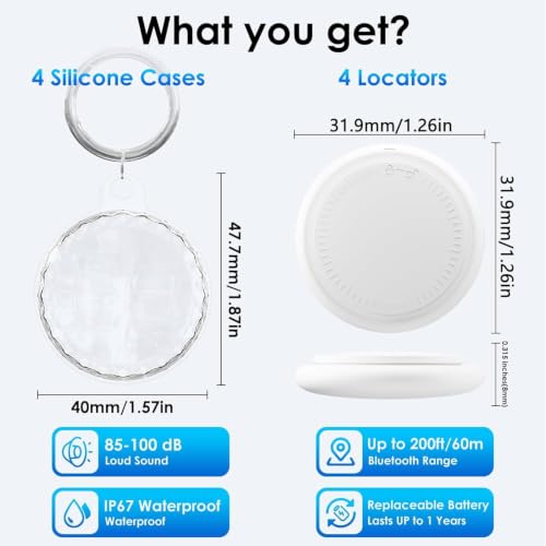 Image of 4 Pack Android Tracker Tags,Bluetooth Tracker Tags Both iOS and Android Android Smart Tags for Androd with 4 Waterproof Keyrings,Tracker for Androd Phones for Luggage,Wallet,Key,Suitcases