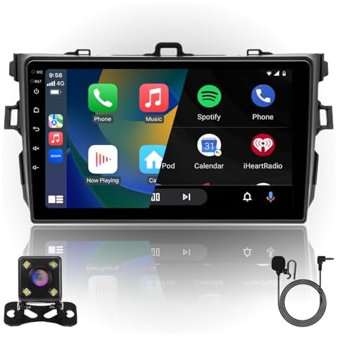 Plug&Play 9inch 2+32GB 4Core IPS Full Touch Android Car Radio Audio Video Stereo Player for Toyota Corolla Gen10 2006-2013 with CarPlay Android Auto WiFi BT MirrorLink Split Screen PIP GPS Navigation Cover