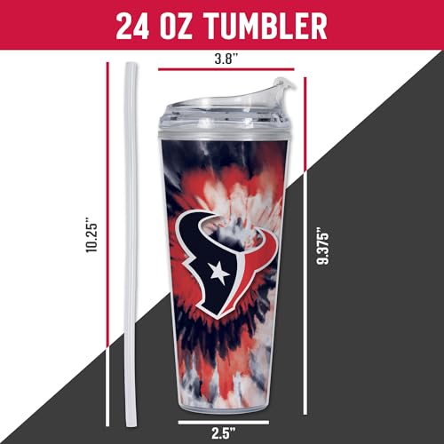 Image of Rico Industries NFL Football Houston Texans Metallic Tie Dye 24oz Metallic Acrylic Tumbler with Hinged Lid, Officially Licensed Double Wall Tumbler with Straw