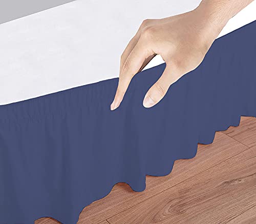 Image of Wrap Around Dust Ruffled Bed Skirt 18 inch Inch Tailored Drop Fade Resistant Brushed Microfiber Bed Skirt -Double Bed | Medium Blue