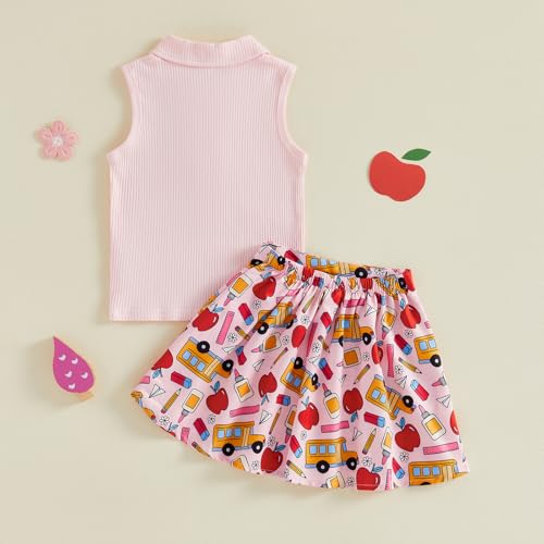 Image of BeQeuewll Back to School Toddler Girl Outfit 2Pcs Knit Top Pleated Skirt Set Girls