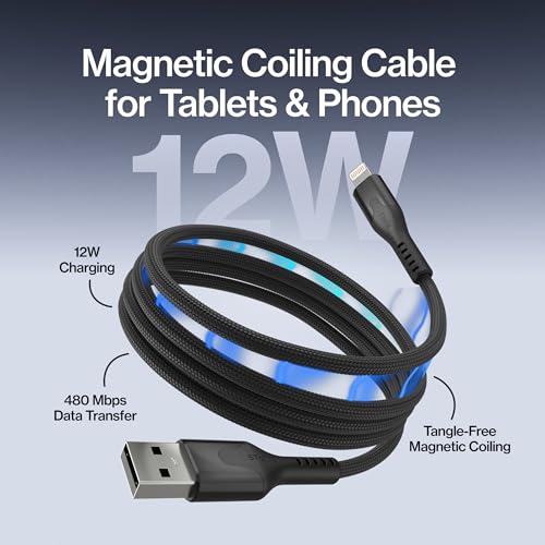 Image of Statik MagStack USB A to Lightning Coiling Magnetic Charging Cable, 12W | MFi-certified Nylon Braided Tangle-Free, Magnetic Coiling, Data Transfer, Compatible with iPhone & iPad, 3FT Black, 3 Pack
