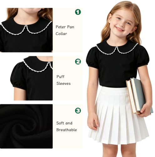 Image of LYSMuch Girl Short Sleeve Peter Pan Collar Shirt Kid School Polo Shirt