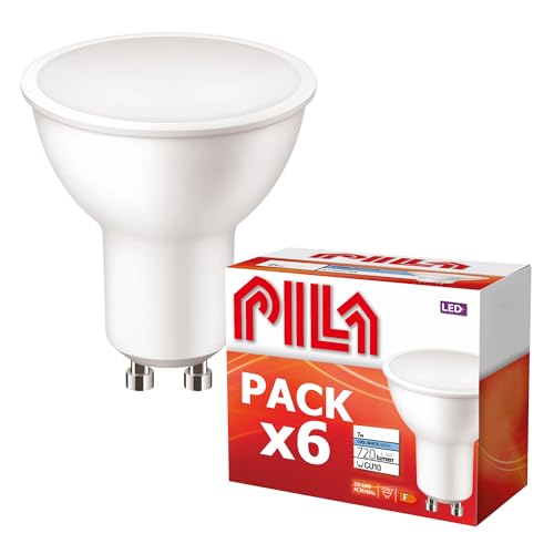 PILA Pack de 6 Bombillas LED GU10 de alto flujo, 7W (= 80W), Luz Blanca Neutra (4000K), 720 Lúmenes, Ángulo de Luz de 120º, No regulable, CRI80, 15.000 h Vida Útil