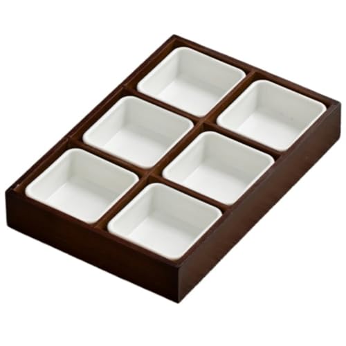 小皿セット 仕切り付き 果物 ケース 前菜皿 Tasydi 小さい皿セット 盛り鉢 和食器 竹製トレー付き 醤油皿 焼肉屋、寿司屋、おせち料理用 (6* 皿)