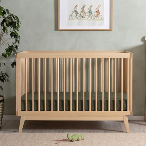Image of dadada Baby Soho 3-in-1 Convertible Wooden Crib to Toddler Bed - Made in Italy, GREENGUARD Gold Certified, Baby-Safe Finish, Handcrafted Beechwood, Modern Design, 3 Adjustable Heights (Natural)