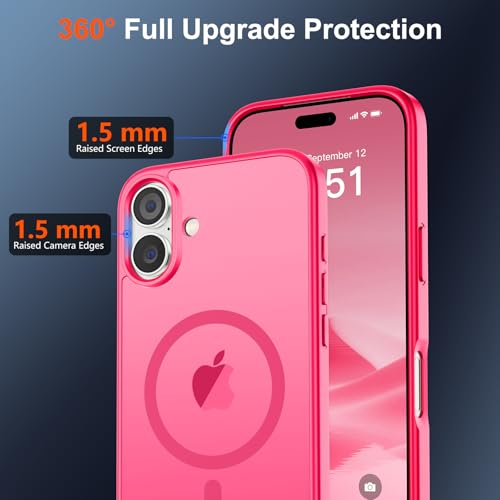 Image of SUPFINE Magnetic for iPhone 17 Case (Compatible with MagSafe)(Military Grade Drop Protection) Translucent Matte Shockproof with Anti-Fingerprint Phone Cover,Hot Pink