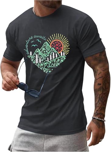 Round Neck Graphic Tees for Men Summer Fall Short Sleeve T-Shirt Basis Tops Blouse