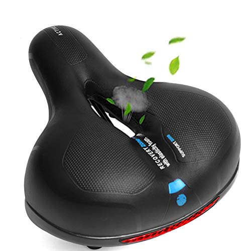 WOG2008 Bike seat Oversized Comfortable Bicycle Saddle Replacement Wide Bike Cushion with Dual Shock Absorbing Rubber Ball Universal Wide Bicycle Saddle, with Reflective Strap