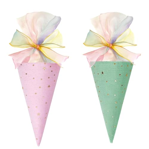 SSKHE 2 STK Kleine Schultüte - Mini Schultüte Kita Tüte Kindergarten Schultüte Geschwistertüte, Rosa+Grün, Einschulungsgeschenk für Schüler Jungen Mädchen