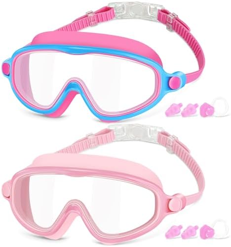 COOLOO Schwimmbrille Kinder, 2 Stück Taucherbrille Kinder 4-14 Jahre | 【Patent】Anti-Beschlag, UV-Schutz, KEIN Auslaufen verstellbare Silikon-Schwimmbrille für Kinder, Mädchen, Jung