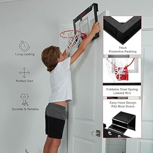 ESPN Mini Basketball Hoop, Over The Door Basketball Hoop with Foldable Breakaway Rim, Includes 2 Mini Basketballs and Pump ESPN Mini Basketball Hoop Over The Door Basketball Hoop with Foldable Breakaway Rim Includes 2 Mini Basketballs and Pump