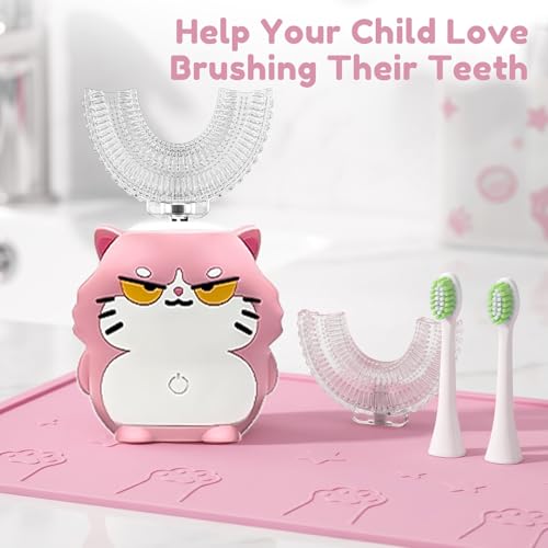 Image of Kids U-Shaped Sonic Electric Toothbrush, Cartoon Design 360 Deep Cleaning, IPX7 Waterproof Auto Toothbrush for Toddlers(2-6 AG)