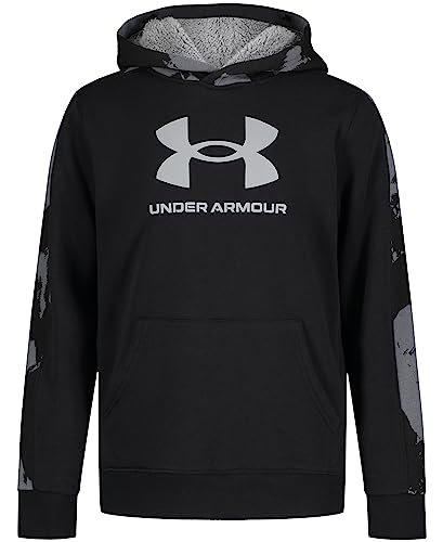 Under Armour Boys' Outdoor Hoodie, Large Front Pocket, Quick-Drying & Lightweight, Black-Plume Sleeve