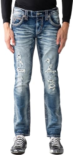 Rock Revival - Mens Kinsly RP3690A Straight Jeans, Color Denim, Size: 40W x 32L