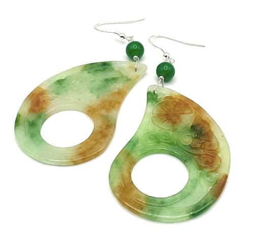 Boucles d'oreilles Jade multicolore argent 925 et véritables pierres de gemmes