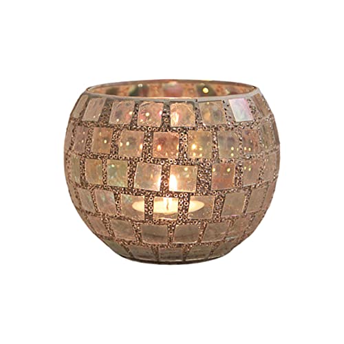 Glass Candle Holder, Candle Holders for Table Centerpiece, Votive Candle Holders, Mosaic Tealight Bowls Round Decorative Candle Holder, Handmade Romantic LED Candle Lamps Holder for Home(#3)
