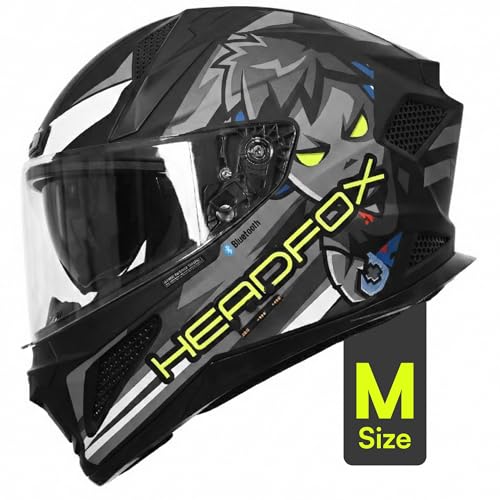 Image of HEADFOX N2F Shady Full Face Bluetooth Helmet for Bike | Waterproof Smart Helmet for Men & Women | ISI Certified | Built-in Bluetooth & LED Lights | Matte & Gloss Finish