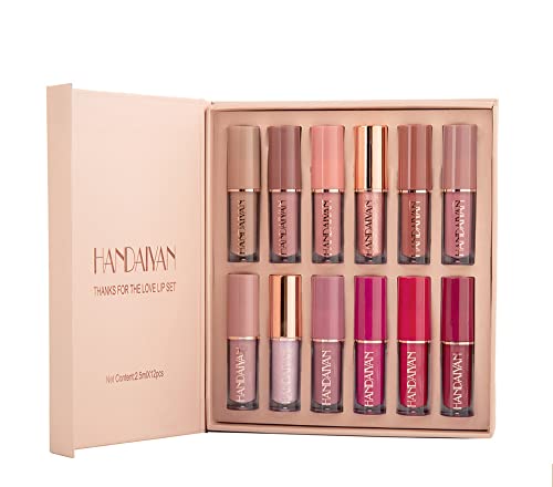 Juego de maquillaje de lápiz labial líquido, 12 colores, mate, resistente al agua, brillo de labios rosa de larga duración, juego de maquillaje de lápiz labial rojo, regalo para mujer (Set A)