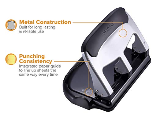 Bostitch Office Ez Squeeze Heavy Duty 3 Hole Punch, 40-Sheet Capacity, Use Less Force, Perfect For Home Office School Supplies, Sleek Design, Silver #TOP3