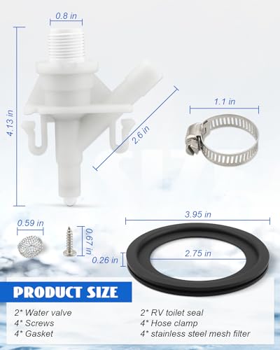 Image of RV Toilet Valve 385311641, RV Toilet Ball Seal 385311658, RV Toilet Marine Toilet Camper Toilet Water Valve Replacement Kit Fit for Sealand and Dometic Toilets Series 300 310 320, 2PCS